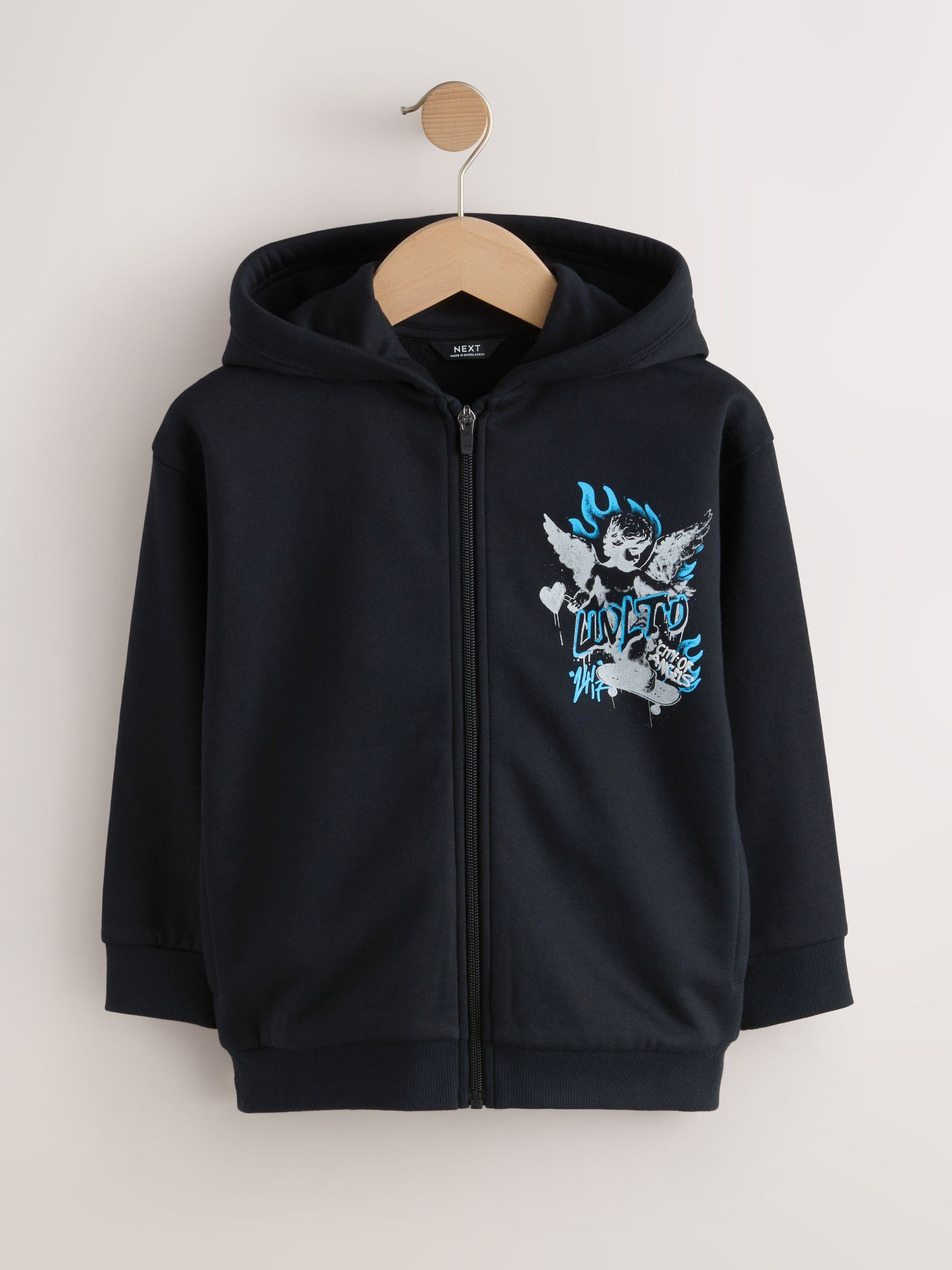 Buy Black Skate Cherub Graphic Zip Through Hoodie (3-16yrs) from