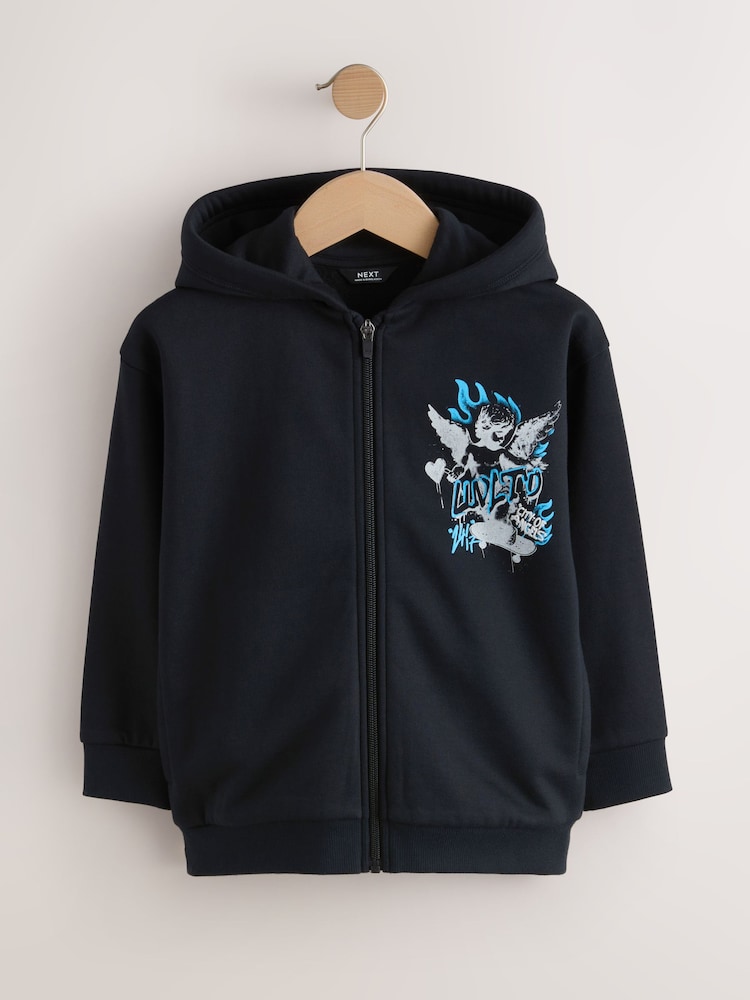Black Skate Cherub Graphic Zip Through Hoodie (3-16yrs) - Image 1 of 4