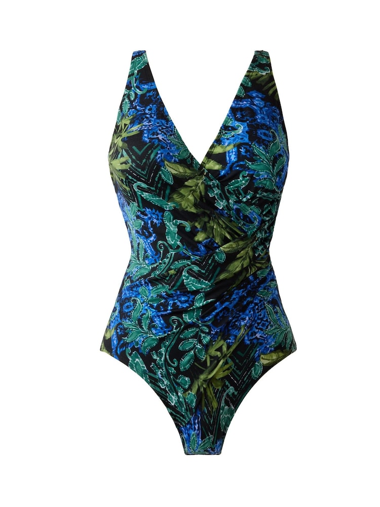 Miraclesuit Floral Print Wrap Tummy Control Non Wired Blue Swimsuit - Slika 5 od 5
