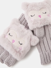 Angels By Accessorize Natural Girls Fluffy Owl Fingerless Gloves with Mittens - Image 2 of 2