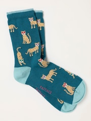 FatFace Teal Blue Leopard Socks - Image 1 of 2
