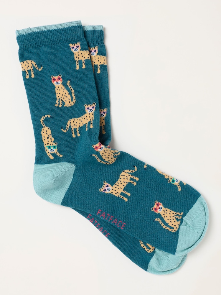 FatFace Teal Blue Leopard Socks - Image 1 of 2
