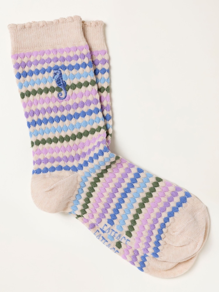 FatFace Oatmeal Textured Seahorse Socks - Image 1 of 2 FatFace Oatmeal Textured Seahorse Socks - Image 1 of 2
