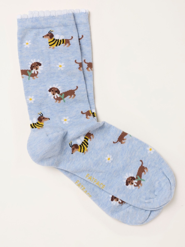 FatFace Light Blue Bee Dog Socks - Image 1 of 2 FatFace Light Blue Bee Dog Socks - Image 1 of 2