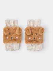 Angels By Accessorize Brown Girls Dog Fingerless Gloves with Mittens - Image 1 of 2