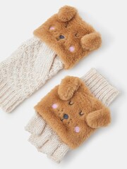Angels By Accessorize Brown Girls Dog Fingerless Gloves with Mittens - Image 2 of 2