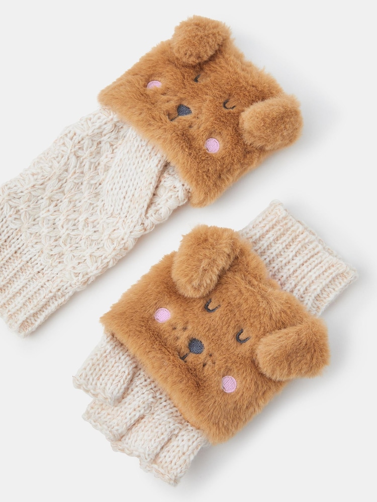 Angels By Accessorize Brown Girls Dog Fingerless Gloves with Mittens - Image 2 of 2