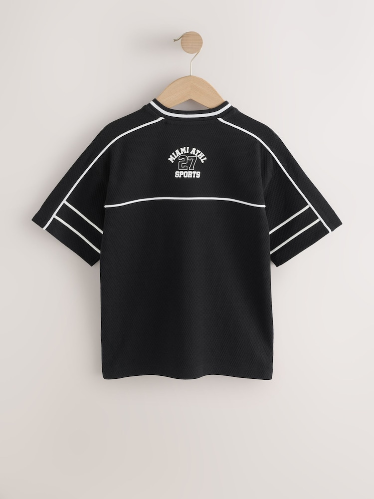 Nyeusi/Nyeupe - Varsity Short Sleeve T-Shirt (3-16yrs) - Picha 2 kati ya 4