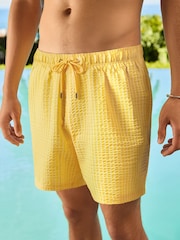 Yellow Stripe Seersucker 5 Inch Swim Shorts - Image 1 of 5