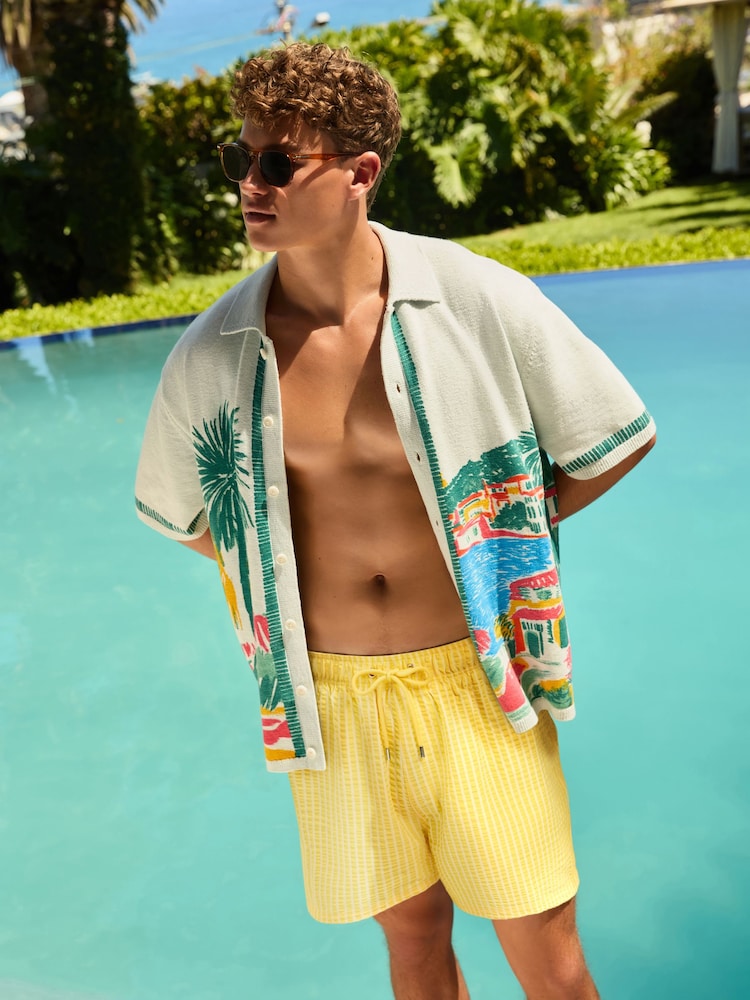 Yellow Stripe Seersucker 5 Inch Swim Shorts - Image 2 of 5