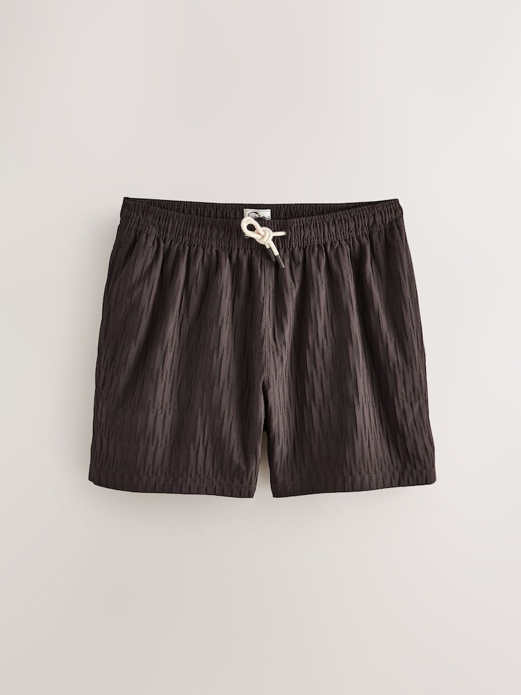 Chocolate Brown Textured 5 Inch Swim Shorts - Image 1 of 4