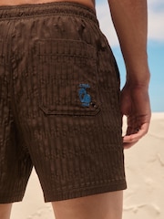 Chocolate Brown Textured 5 Inch Swim Shorts - Image 5 of 11