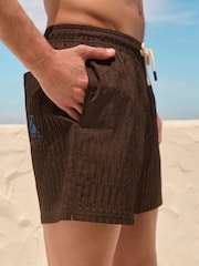 Chocolate Brown Textured 5 Inch Swim Shorts - Image 6 of 11