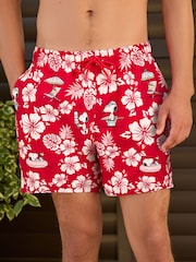 Czerwony - Snoopy Floral Print 5 Inch Swim Shorts - Obraz 1 z 3