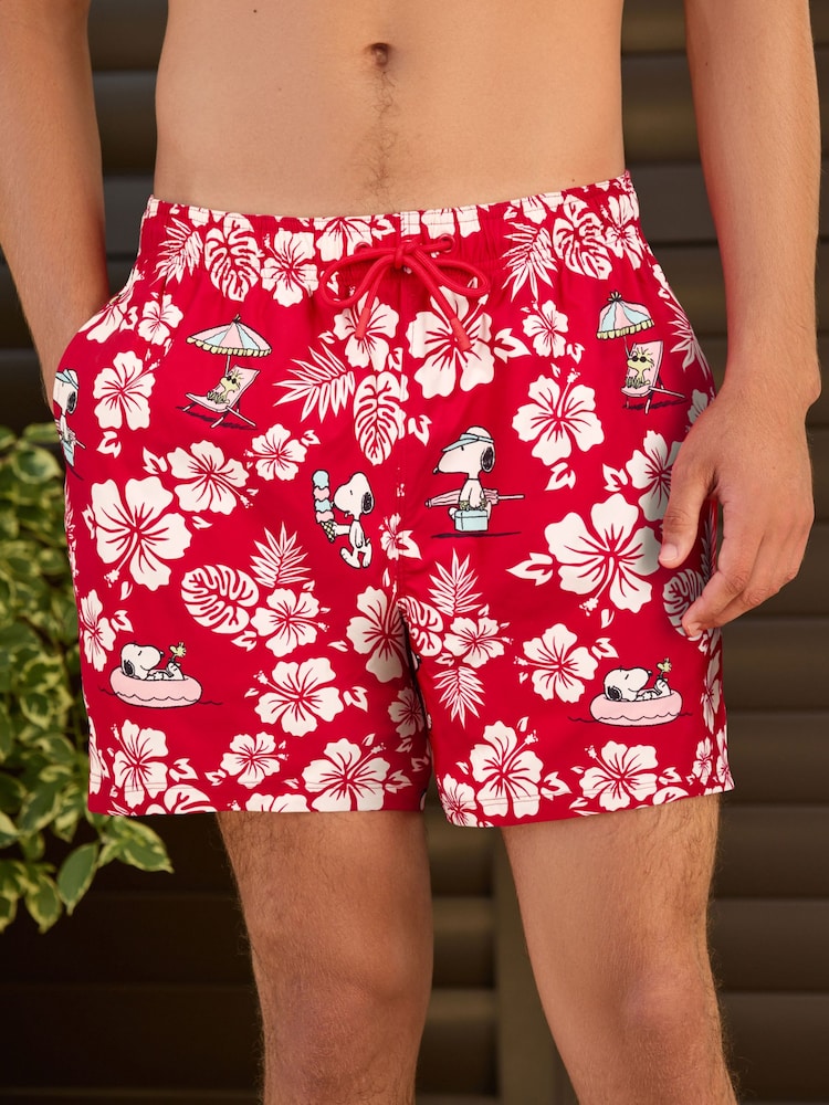 Czerwony - Snoopy Floral Print 5 Inch Swim Shorts - Obraz 1 z 3