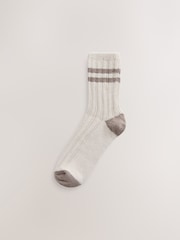 Neutral/Grey Stripe Warm Handle Ankle Socks 3 Pack - Image 2 of 6