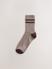 Neutral/Grey Stripe Warm Handle Ankle Socks 3 Pack - Image 3 of 6