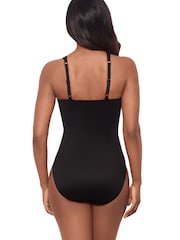 შავი - Miraclesuit Animal Asymmetrical Halter Neckline Hidden Underwire Leopard Print Tummy Control Swimsuit - სურათი 3 6-დან