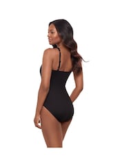 შავი - Miraclesuit Animal Asymmetrical Halter Neckline Hidden Underwire Leopard Print Tummy Control Swimsuit - სურათი 4 6-დან