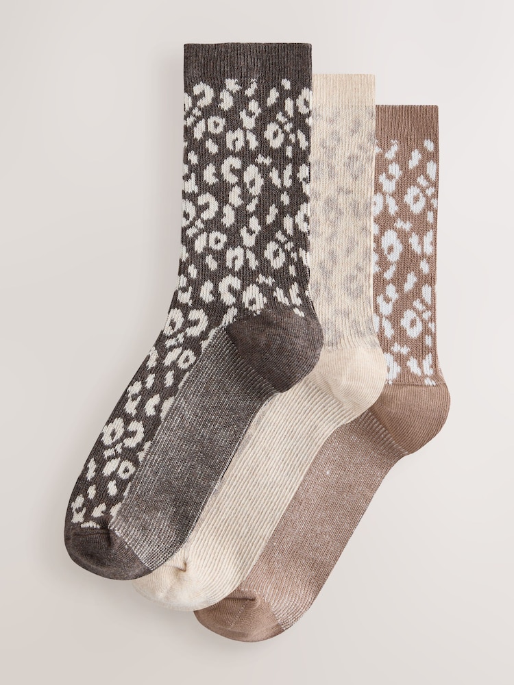 Neutral Animal Warm Handle Ankle Socks 3 Pack - Image 1 of 6