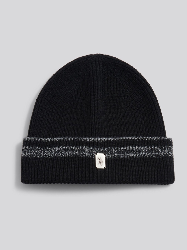 U.S. Polo Assn Black Stripe Tipping Rib Knit Beanie - Image 1 of 3