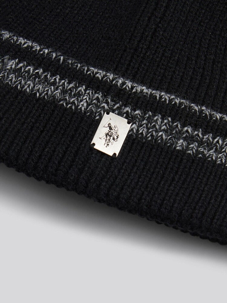 U.S. Polo Assn Black Stripe Tipping Rib Knit Beanie - Image 3 of 3