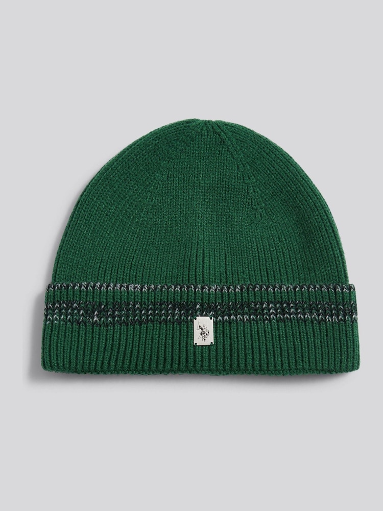 U.S. Polo Assn Green Stripe Tipping Rib Knit Beanie - Image 1 of 3