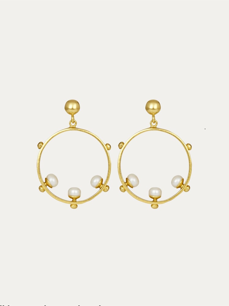 Aristea Pearl and Bead Hoop Earrings - Image 1 of 3 Aristea Pearl and Bead Hoop Earrings - Image 1 of 3
