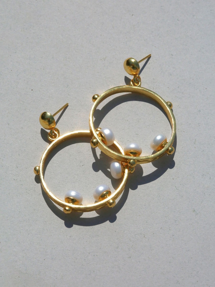 Aristea Pearl and Bead Hoop Earrings - Image 3 of 3 Aristea Pearl and Bead Hoop Earrings - Image 3 of 3