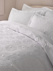 White Floral Textured Embossed Duvet Cover and Pillowcase Set - Image 2 of 4