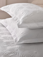 White Floral Textured Embossed Duvet Cover and Pillowcase Set - Image 3 of 4