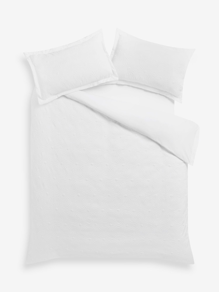 White Floral Textured Embossed Duvet Cover and Pillowcase Set - Image 4 of 4