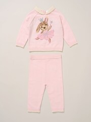 Rock-A-Bye Baby Boutique Light Pink True Knit Bunny Jumper and Trousers Outfit Set - Image 1 of 5