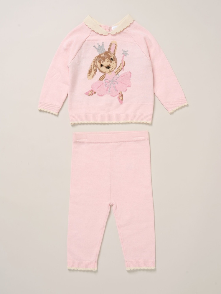 Rock-A-Bye Baby Boutique Light Pink True Knit Bunny Jumper and Trousers Outfit Set - Image 1 of 5 Rock-A-Bye Baby Boutique Light Pink True Knit Bunny Jumper and Trousers Outfit Set - Image 1 of 5
