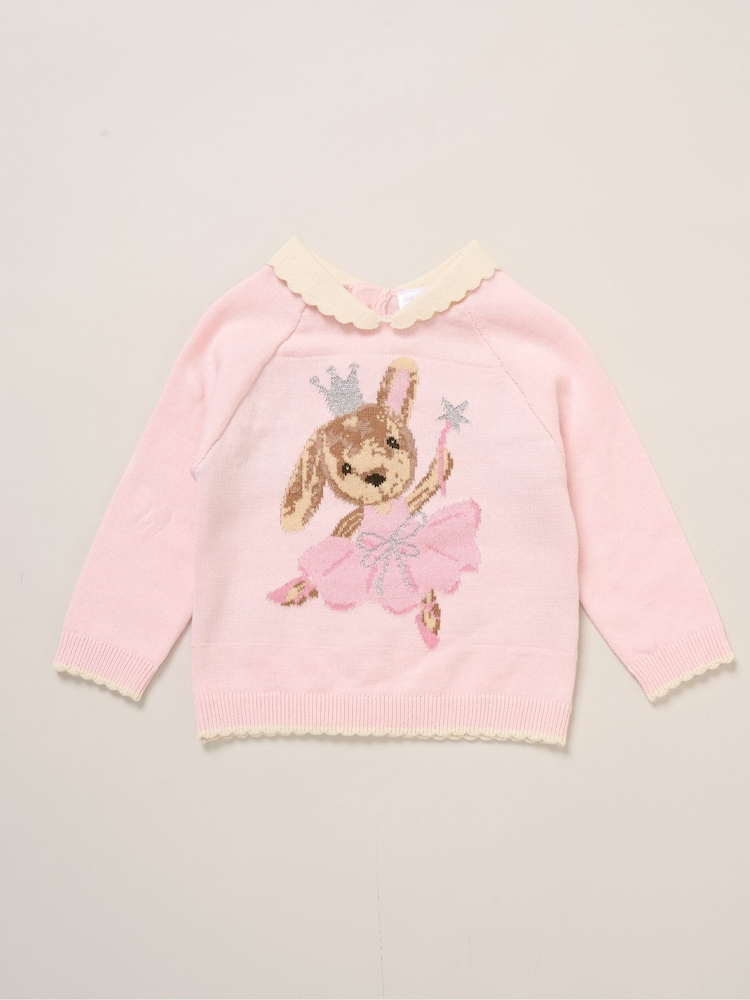 Rock-A-Bye Baby Boutique Light Pink True Knit Bunny Jumper and Trousers Outfit Set - Image 2 of 5 Rock-A-Bye Baby Boutique Light Pink True Knit Bunny Jumper and Trousers Outfit Set - Image 2 of 5