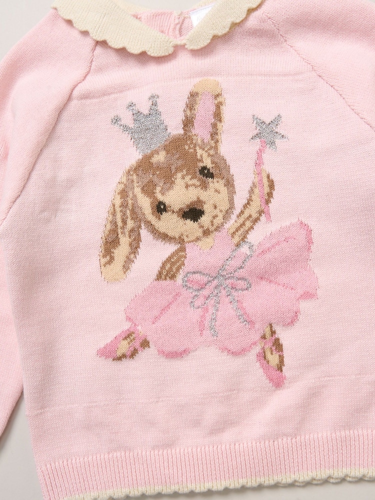 Rock-A-Bye Baby Boutique Light Pink True Knit Bunny Jumper and Trousers Outfit Set - Image 5 of 5