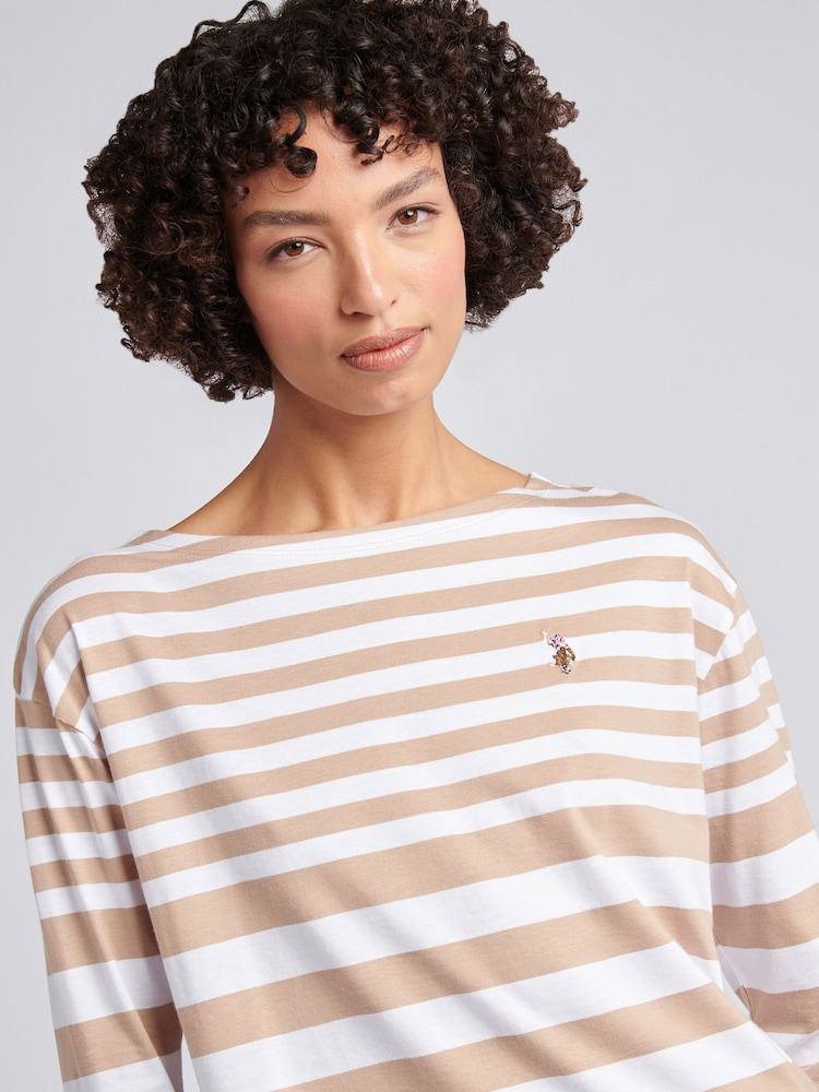 U.S. Polo Assn Natural Gradient Stripe Boatneck T-Shirt - Image 2 of 7 U.S. Polo Assn Natural Gradient Stripe Boatneck T-Shirt - Image 2 of 7