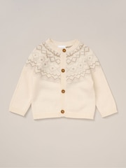 Rock-A-Bye Baby Boutique True Knit Fairisle Pattern White Cardigan And Footed Trousers Outfit Set - Image 3 of 5