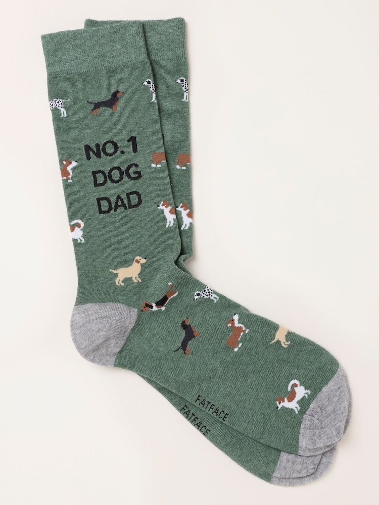 FatFace Green Number One Dog Dad Socks - Image 1 of 2