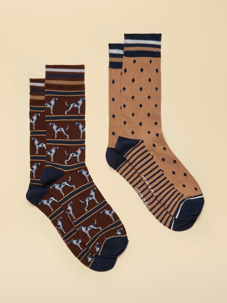 Joules Men's Kingsbury Chocolate Brown Dog Socks 2 Pack (size 7-12) - Image 1 of 3 Joules Men's Kingsbury Chocolate Brown Dog Socks 2 Pack (size 7-12) - Image 1 of 3