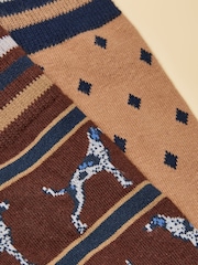 Joules Men's Kingsbury Chocolate Brown Dog Socks 2 Pack (size 7-12) - Image 2 of 3