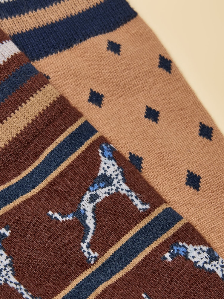 Joules Men's Kingsbury Chocolate Brown Dog Socks 2 Pack (size 7-12) - Image 2 of 3 Joules Men's Kingsbury Chocolate Brown Dog Socks 2 Pack (size 7-12) - Image 2 of 3
