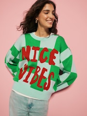 Eleanor Bowmer Blue Green Check Knit Jumper - Image 1 of 7