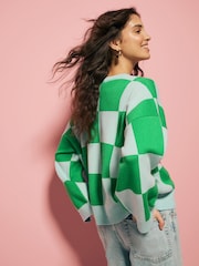 Eleanor Bowmer Blue Green Check Knit Jumper - Image 3 of 7