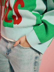 Eleanor Bowmer Blue Green Check Knit Jumper - Image 4 of 7