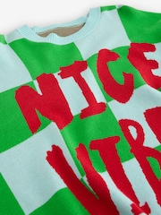 Eleanor Bowmer Blue Green Check Knit Jumper - Image 6 of 7