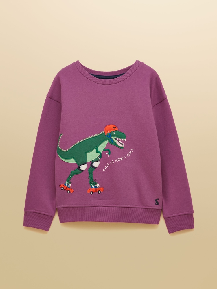 Joules Kids' Purple Dino Crew Neck Sweatshirt - Image 1 of 5 Joules Kids' Purple Dino Crew Neck Sweatshirt - Image 1 of 5