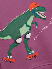 Joules Kids' Purple Dino Crew Neck Sweatshirt - Image 3 of 5