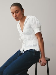 White Sailor Collar Tie Front Top - Image 1 of 7