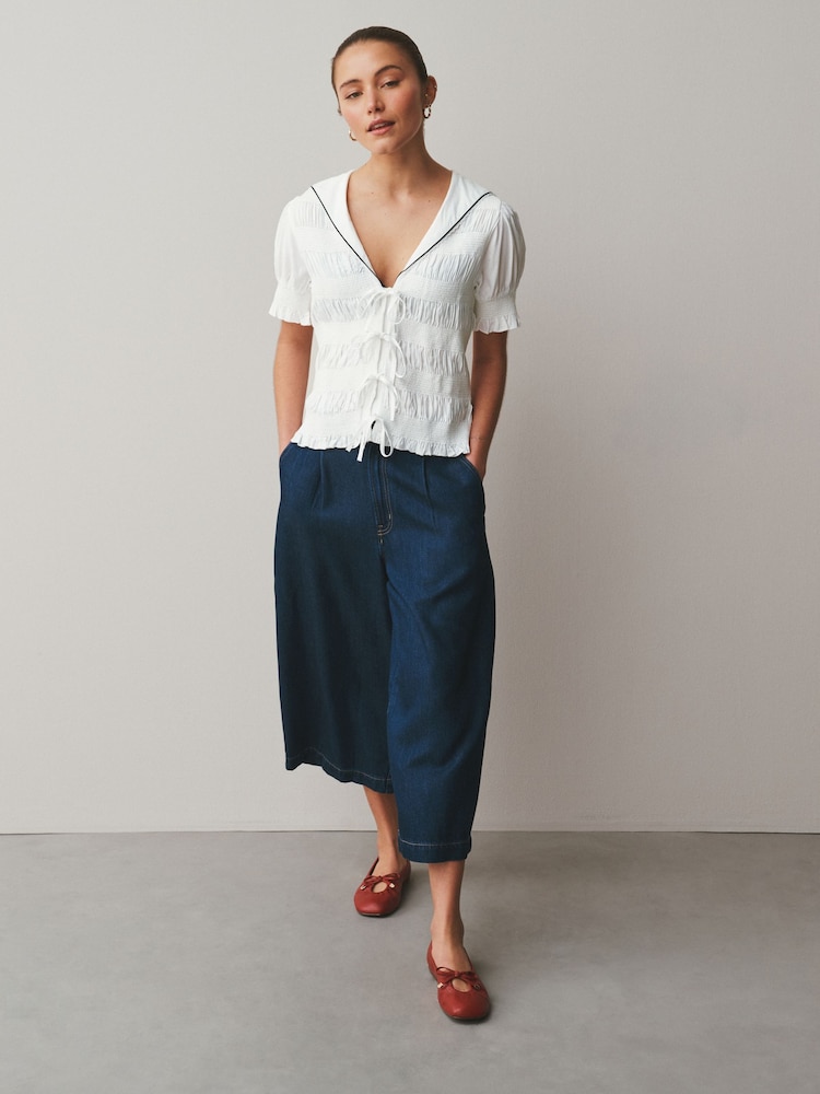 White Sailor Collar Tie Front Top - Image 2 of 7